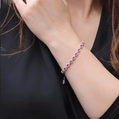 Damla Lal Taş Etrafı Zirkon Taşlı 925 Ayar Gümüş Bileklik thumbnail 2