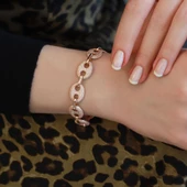 Düğme Modeli Zirkon Taşlı Rose Gold Kaplama Gümüş Bileklik thumbnail 2