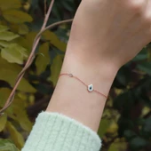 Damla Figürlü Zirkon Taşlı Mine İşli Rose Gold Kaplama Gümüş Bileklik thumbnail 1