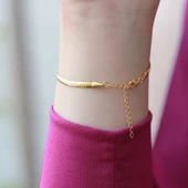 Balık Sırtı Mine İşli Gold Kaplama Gümüş Bileklik thumbnail 2