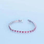 Kırmızı Zirkon Taşlı Kalpli Su Yolu Gümüş Bileklik thumbnail 3