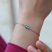 Mine İşli Göz Model Çift Zincirli Rose Gold Kaplama Gümüş Bileklik thumbnail 1