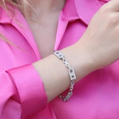 Zirkon Taşlı Düğme Gümüş Bileklik thumbnail 1