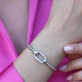 Top Zincirli Zirkon Taşlı İkon Gümüş Bileklik thumbnail 1