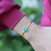 Balık Sırtı Mine İşli Gold Kaplama Gümüş Bileklik thumbnail 1