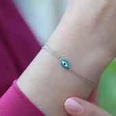 Mine İşli Göz Model Çift Zincirli Gümüş Bileklik thumbnail 1