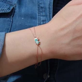 Açık Mavi Fil Figürlü Mine İşli Rose Gold Kaplama Gümüş Bileklik thumbnail 1