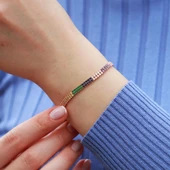 2 Sıra Renkli Zirkon Taşlı İnce Rose Gold Kaplama Su Yolu Gümüş Bileklik thumbnail 1