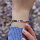 3 Sıra Renkli Zirkon Taşlı İnce Su Yolu Gümüş Bileklik thumbnail 2