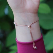 Elmas Montür Asansörlü Rose Gold Kaplama Gümüş Su Yolu Bileklik thumbnail 2