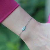 Mine İşli Göz Model Çift Zincirli Gümüş Bileklik thumbnail 3