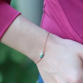 Mine İşli Göz Model Çift Zincirli Rose Gold Kaplama Gümüş Bileklik thumbnail 3