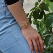 Gold Kaplama Zirkon Taşlı Halka Zincir Bileklik thumbnail 3