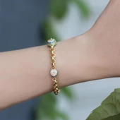 Kalp Nazar Boncuklu Zirkon Taşlı Gold Kaplama Zincir Bileklik thumbnail 1