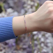 Renkli Zirkon Taşlı Rose Gold Kaplama Su Yolu Gümüş Bileklik thumbnail 1