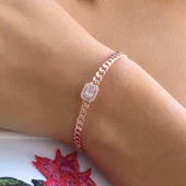 Rose Kaplama Zincirli Baget Taş Bileklik thumbnail 1