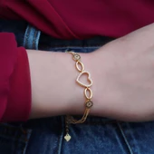 Nazar Boncuklu Kalpli Gold Kaplama Gümüş Bileklik thumbnail 2