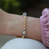 Zirkon Taşlı 3 Nazar Boncuklu Gümüş Hallow Bileklik thumbnail 2