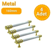4 Adet Halka Boru Çizgili Altın Beyaz Metal Mobilya Kulpu 160mm - 1