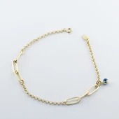 Üçlü Trend Geçme Zincirli Nazar Boncuklu Gold Kaplama Hallow Gümüş Bileklik thumbnail 4