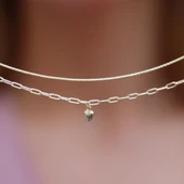 Kalpli Gold Kaplama Çift Zİncirli Gümüş Bileklik thumbnail 3