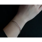 925 Ayar Gümüş İki Renkli Örgü Bileklik thumbnail 2