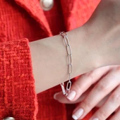 Zirkon Taşlı Ataç Zincir Gümüş Bileklik thumbnail 2