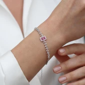 Baget Kesim Başak Modeli Kırmızı Taşlı Gümüş Bileklik thumbnail 1