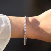 Kare Su Yolu Zirkon Taşlı Su Yolu Gümüş Bileklik thumbnail 2