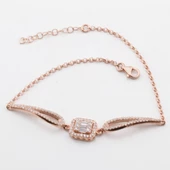 Baget Kesim Zirkon Taşlı Rose Gold Kaplama Gümüş Bileklik thumbnail 3