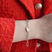 Zirkon Taşlı Ataç Zincir Gümüş Bileklik thumbnail 4