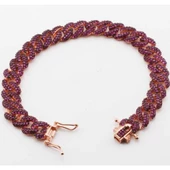 Mor Taşlı Gurmet Model Gümüş Zincir Kadın Bileklik thumbnail 4