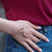 Fuşya Zirkon Taşlı Yılan Modeli Rose Gold Kaplama Gümüş Şahmeran thumbnail 3