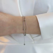 Çift Zincirli Top Model Gümüş Bileklik thumbnail 4