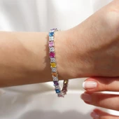 Kare Renkli Zirkon Taşlı Gümüş Bileklik thumbnail 2