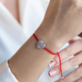 Kırmızı İpek Makrome Love Gümüş Bileklik thumbnail 1