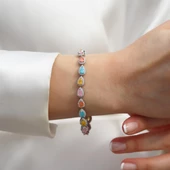 Rainbow Zirkon Damla Taşlı Gümüş Bileklik thumbnail 1