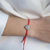 Kırmızı İpek Makrome Love Gümüş Bileklik thumbnail 3