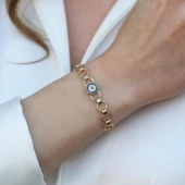 Nazarlı Zirkon Taşlı Gold Kaplama Hallow Bileklik thumbnail 1