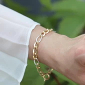 Zirkon Taşlı Geçmeli Gold Kaplama Hallow Bileklik thumbnail 3