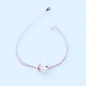 İnci ve Çiçek Motifli Rose Gold Kaplama Gümüş Bileklik thumbnail 4