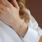 İnci ve Çiçek Motifli Rose Gold Kaplama Gümüş Bileklik thumbnail 3