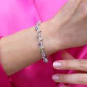 Renkli Zirkon Taşlı Sarmal Kalp Gümüş Bileklik thumbnail 4