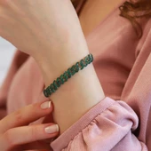 Yeşil Zirkon Taşlı Gurmet Model Zincir Gümüş Kadın Bileklik thumbnail 2