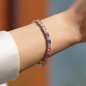 Kare Renkli Zirkon Taşlı Gümüş Bileklik thumbnail 3