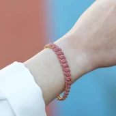 Pembe Zirkon Taş Gold Kaplama Gümüş Gurmet Bileklik thumbnail 4