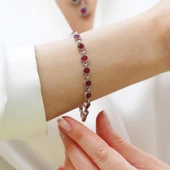 Kök Yakut Taşlı Su Yolu Otantik Gümüş Bileklik - 2