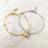 Mıknatıslı Kalp Çift Gümüş Bileklik thumbnail 1