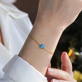 Opal Damla Modeli Gold Kaplama Gümüş Bileklik thumbnail 1