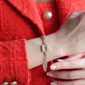 Gurmet Modeli Zirkon Taşlı Gold Kaplama Gümüş Bileklik thumbnail 1